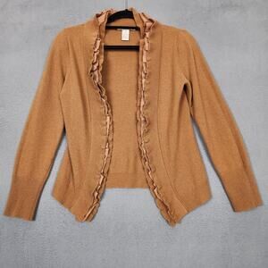 Sarah Spencer Cardigan Womens Small Tan Ruffle Open Front Wool Angora Blend